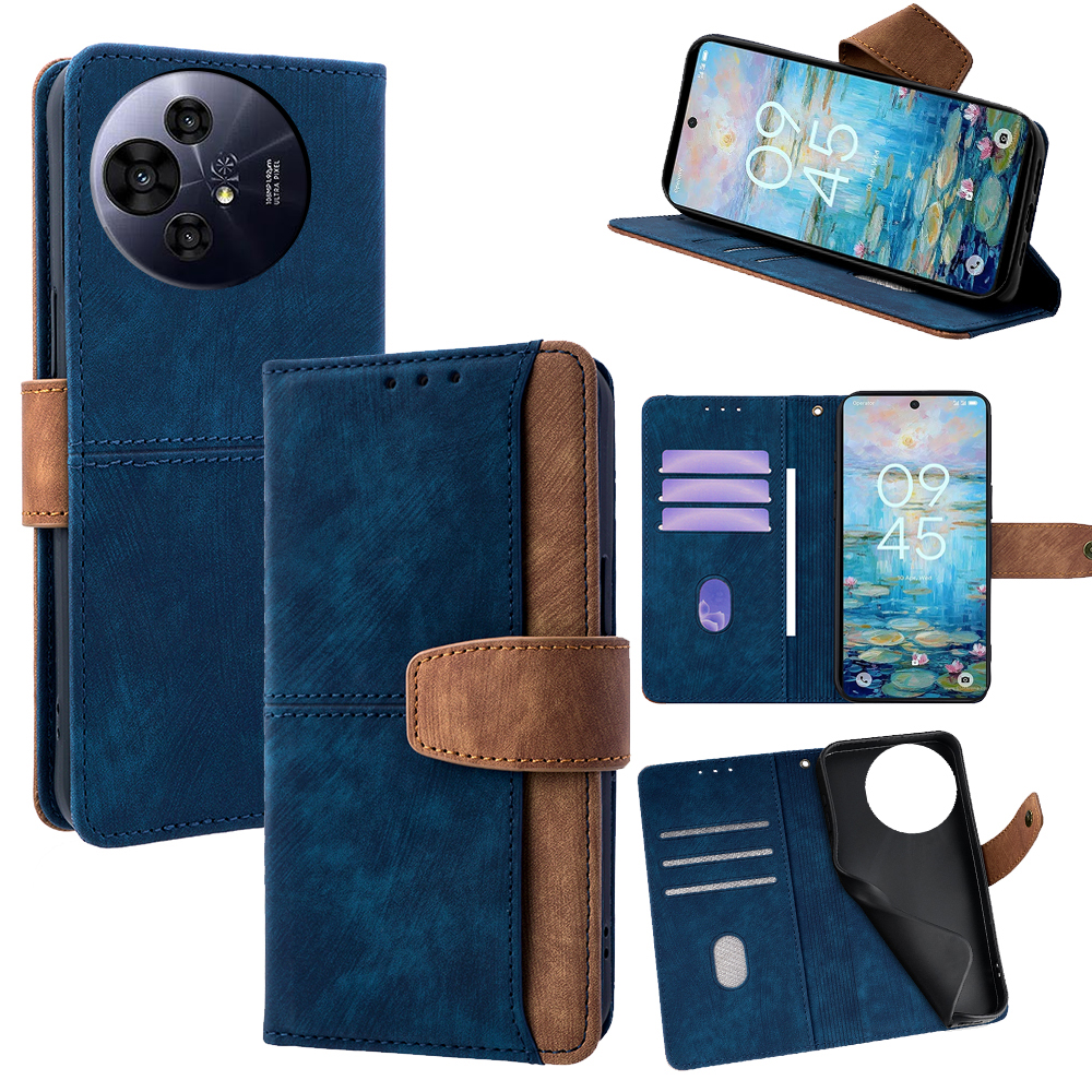For TCL 50 NxtPaper 5G / 50 Pro NxtPaper 5G Case RFID Blocking Color Splicing PU Leather Wallet Phone Cover - Blue