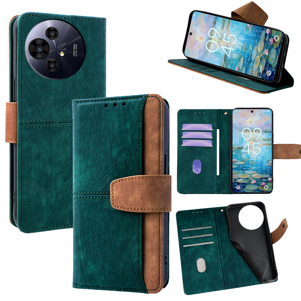 For TCL 50 NxtPaper 5G / 50 Pro NxtPaper 5G Case RFID Blocking Color Splicing PU Leather Wallet Phone Cover - Green