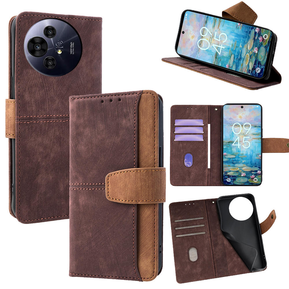 For TCL 50 NxtPaper 5G / 50 Pro NxtPaper 5G Case RFID Blocking Color Splicing PU Leather Wallet Phone Cover - Brown