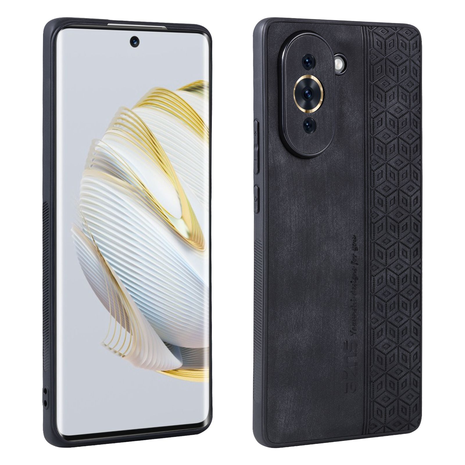 

AZNS Eingeprägte Muster-telefonabdeckung Für Huawei Nova 10 4G, PU Lederbeschichtete TPU Drop-sode Back Hülle - Schwarz, Huawei nova 10 4G