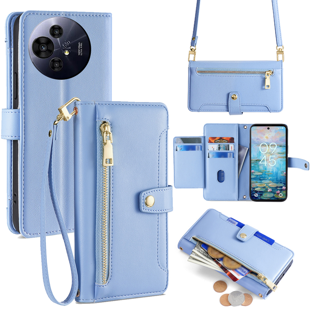 For TCL 50 NxtPaper 5G / 50 Pro NxtPaper 5G Case Zipper Pocket Wallet Leather Phone Cover with 2 Straps - Blue