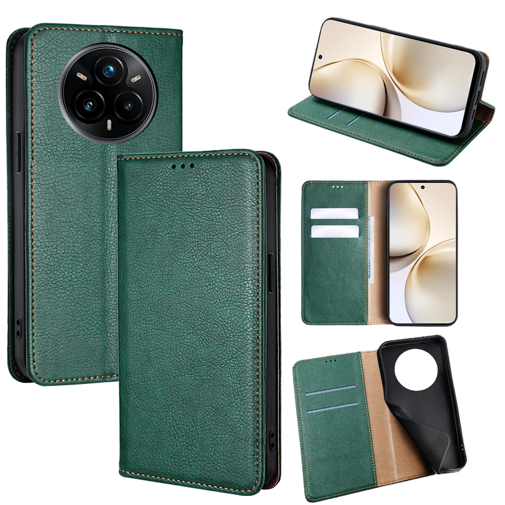 For Realme 14 Pro 5G Case Wallet PU Leather Magnetic Auto-Absorbed Phone Cover - Green