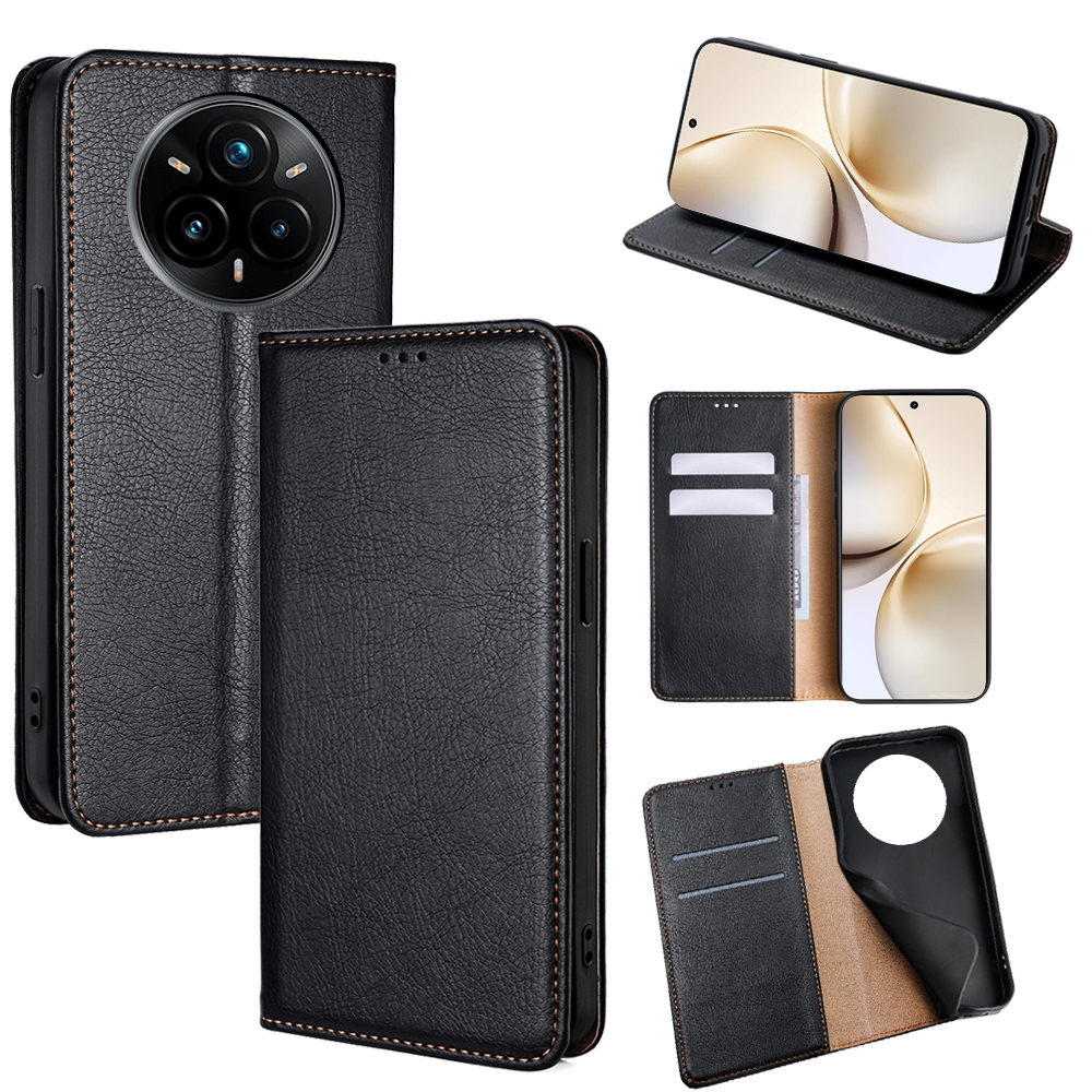 For Realme 14 Pro+ 5G Case Wallet PU Leather Magnetic Auto-Absorbed Phone Cover - Black