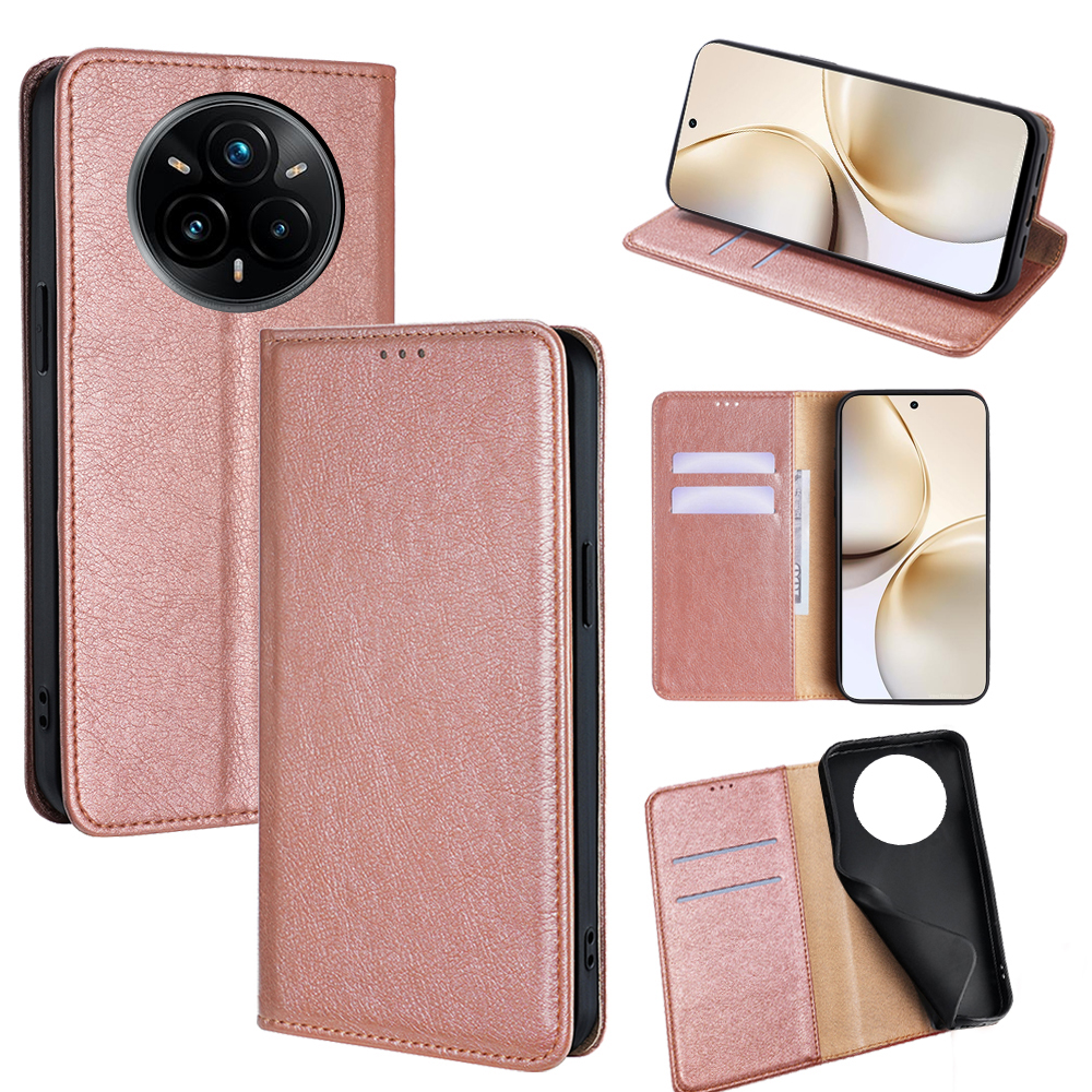 For Realme 14 Pro+ 5G Case Wallet PU Leather Magnetic Auto-Absorbed Phone Cover - Rose Gold