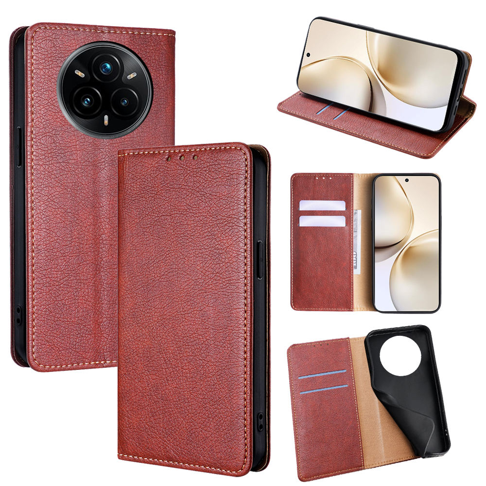 For Realme 14 Pro+ 5G Case Wallet PU Leather Magnetic Auto-Absorbed Phone Cover - Brown