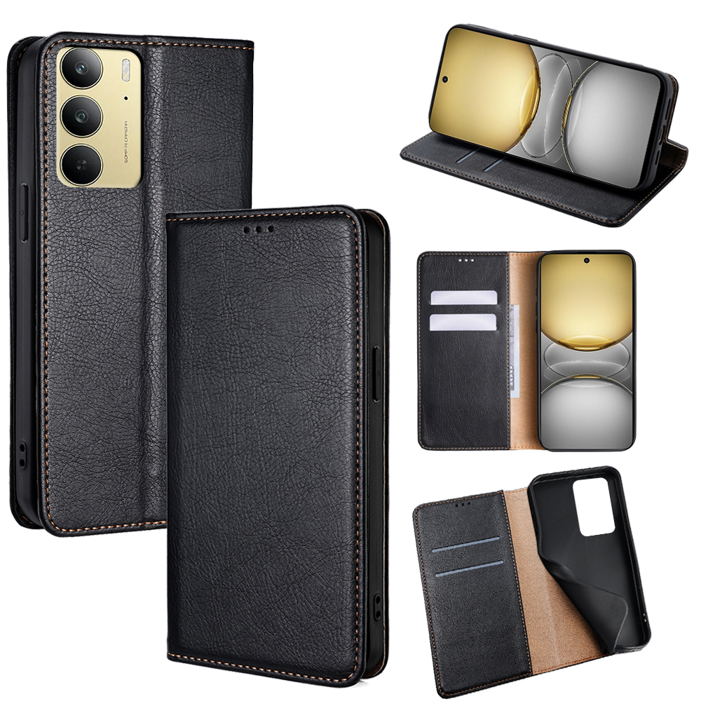 For Realme C75 4G / 14x 5G Case Wallet PU Leather Magnetic Auto-Absorbed Phone Cover - Black