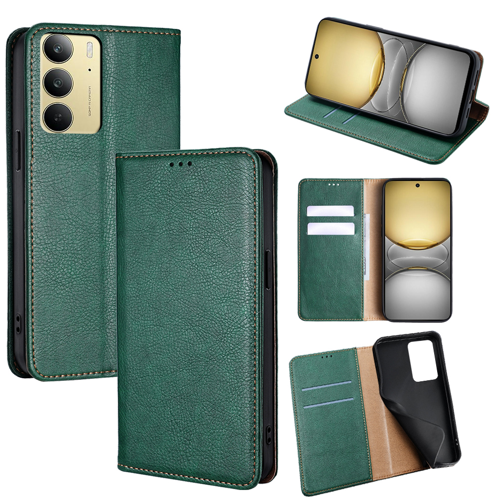 For Realme C75 4G / 14x 5G Case Wallet PU Leather Magnetic Auto-Absorbed Phone Cover - Green