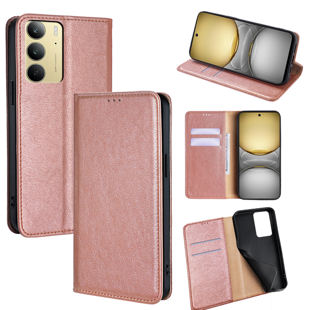 For Realme C75 4G / 14x 5G Case Wallet PU Leather Magnetic Auto-Absorbed Phone Cover - Rose Gold