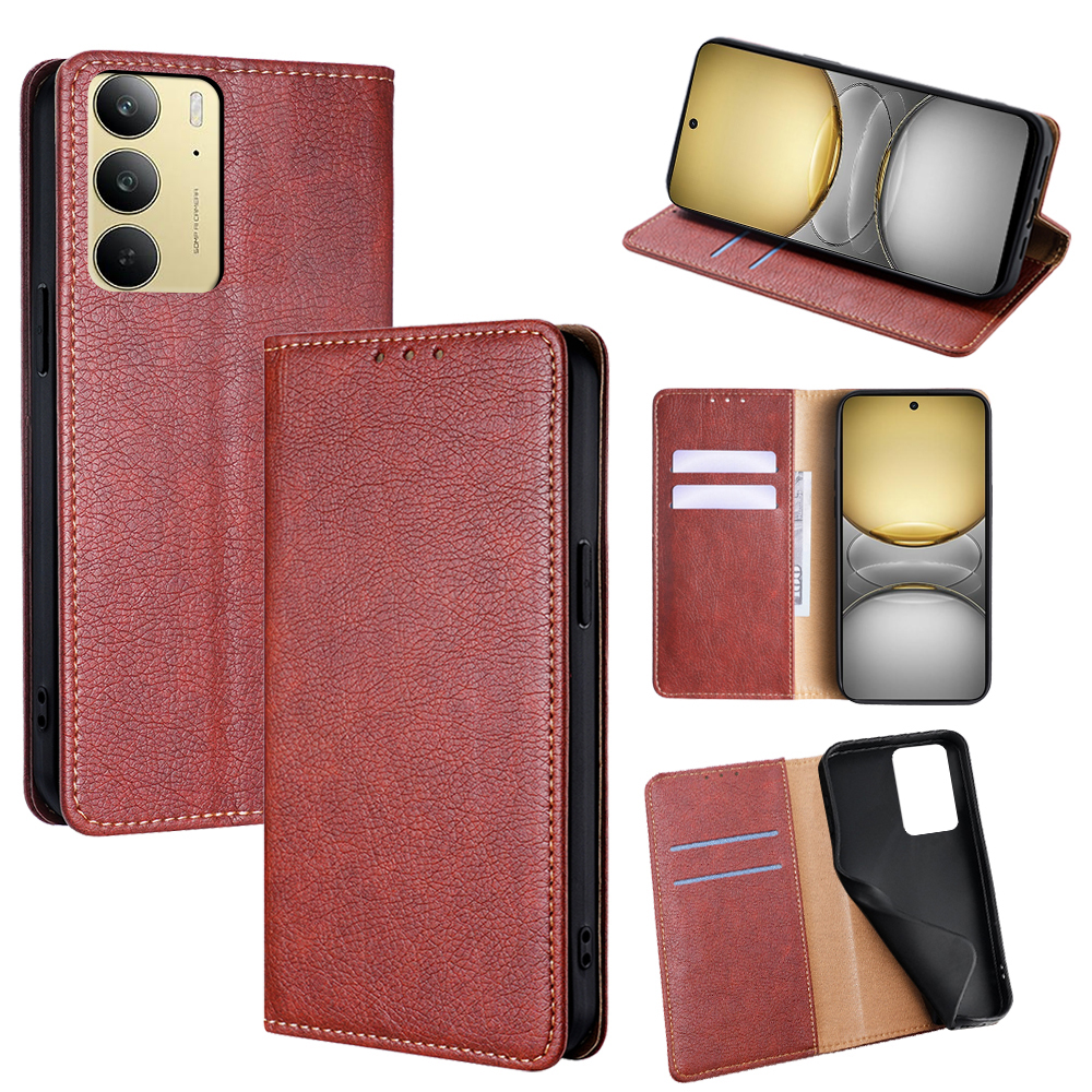 For Realme C75 4G / 14x 5G Case Wallet PU Leather Magnetic Auto-Absorbed Phone Cover - Brown
