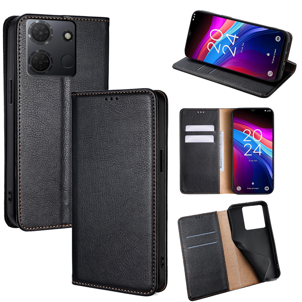 For TCL 503 Case Wallet PU Leather Magnetic Auto-Absorbed Phone Cover - Black