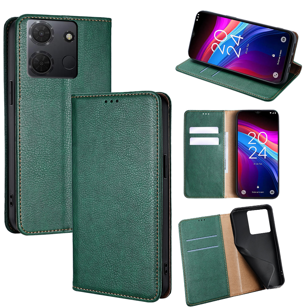 For TCL 503 Case Wallet PU Leather Magnetic Auto-Absorbed Phone Cover - Green