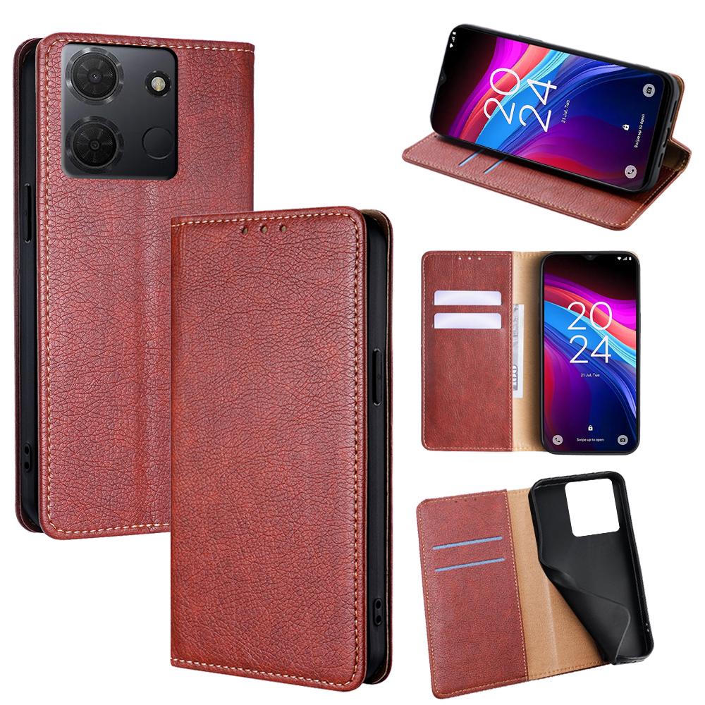 For TCL 503 Case Wallet PU Leather Magnetic Auto-Absorbed Phone Cover - Brown