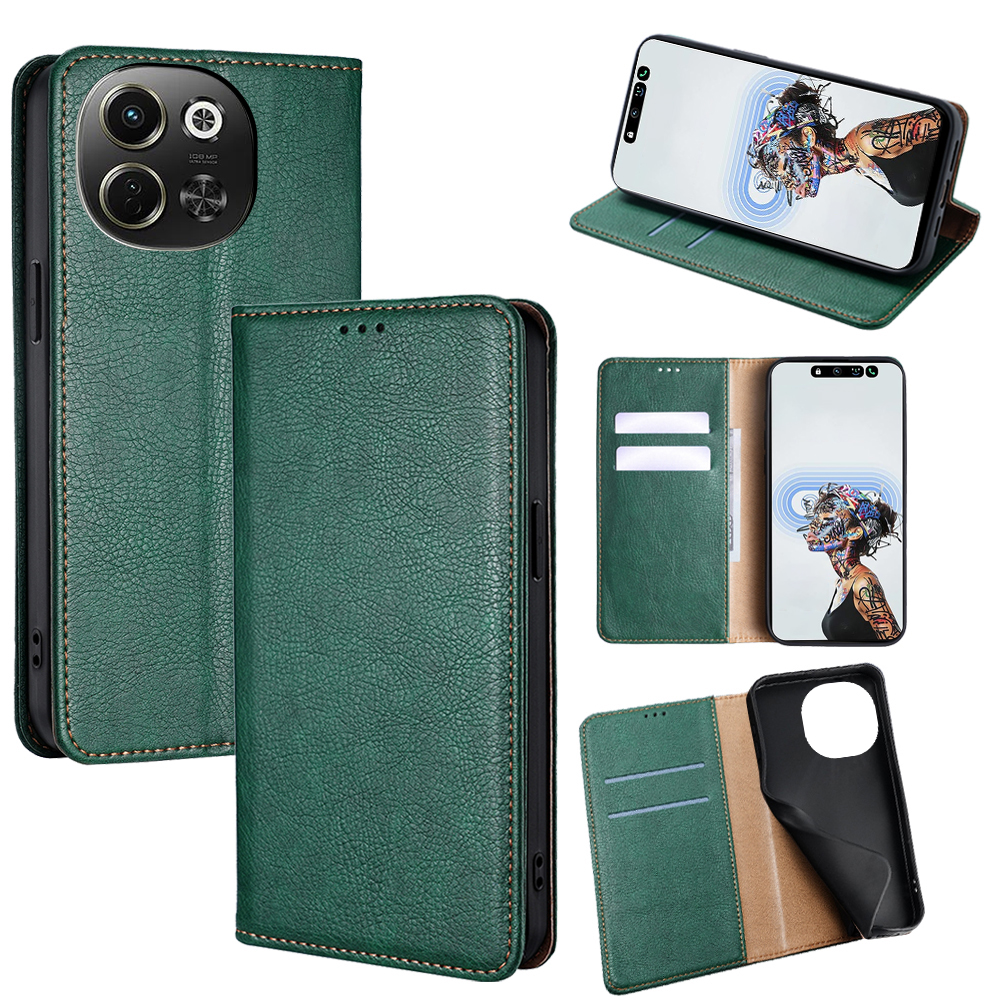 Wallet Case for TECNO Pova 6 Neo 5G / Spark 30 5G PU Leather Magnetic Auto-Absorbed Phone Cover - Green