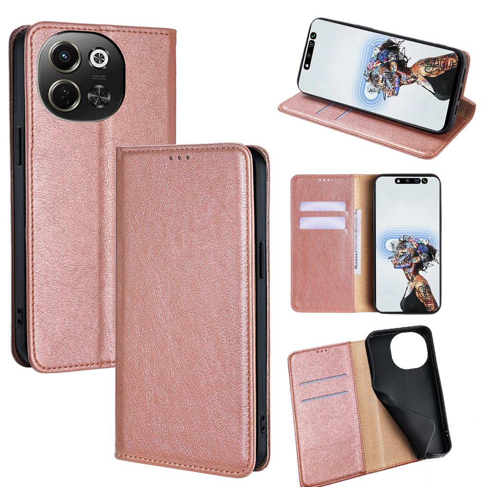 Wallet Case for TECNO Pova 6 Neo 5G / Spark 30 5G PU Leather Magnetic Auto-Absorbed Phone Cover - Rose Gold