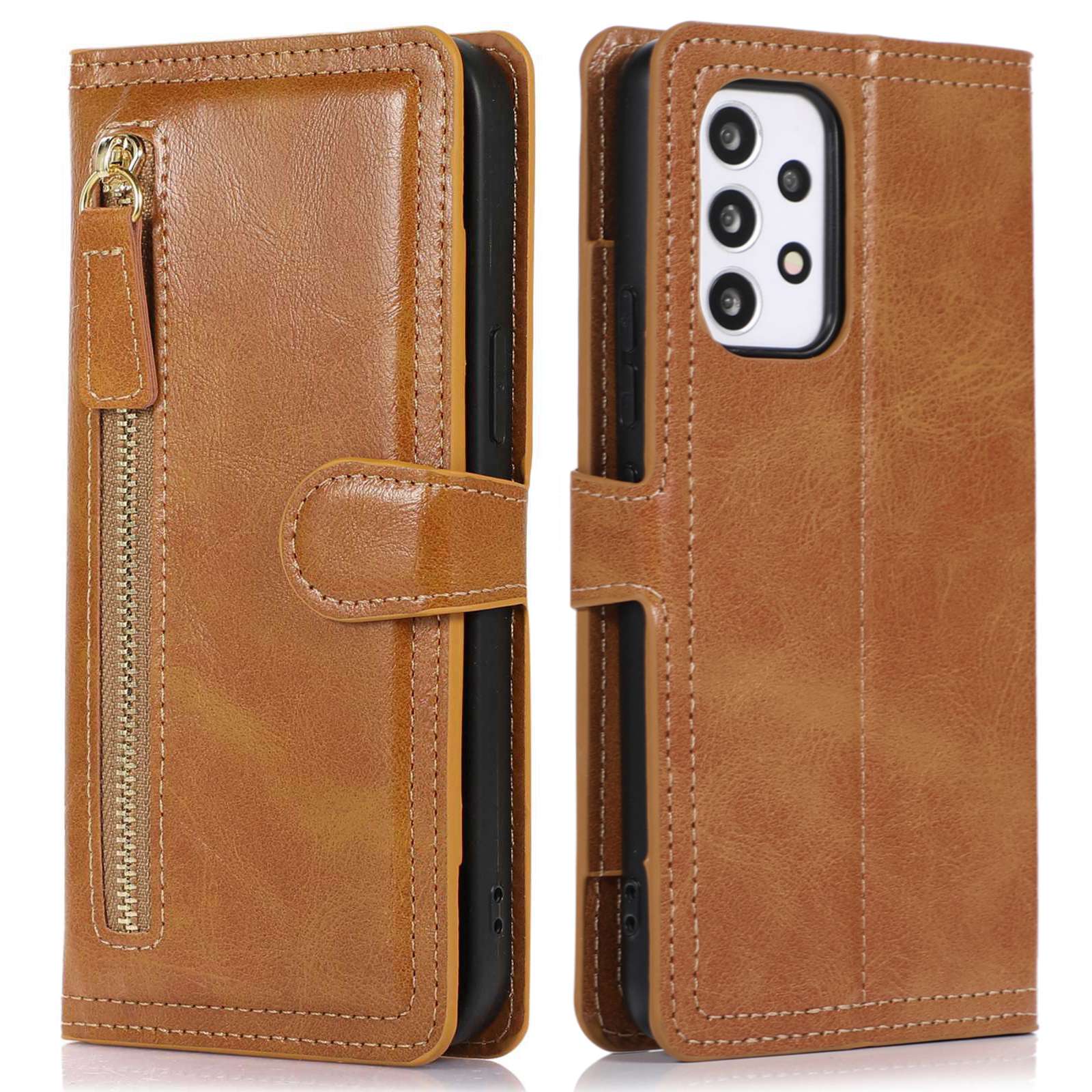 

Zipper Pocket Phone Case For Samsung Galaxy A23 5G (Global Version) / 4G Shockproof PU Leather Phone Cover Wallet Stand with Magnetic Buckle - Orange, Galaxy A23 5G (Global Version)