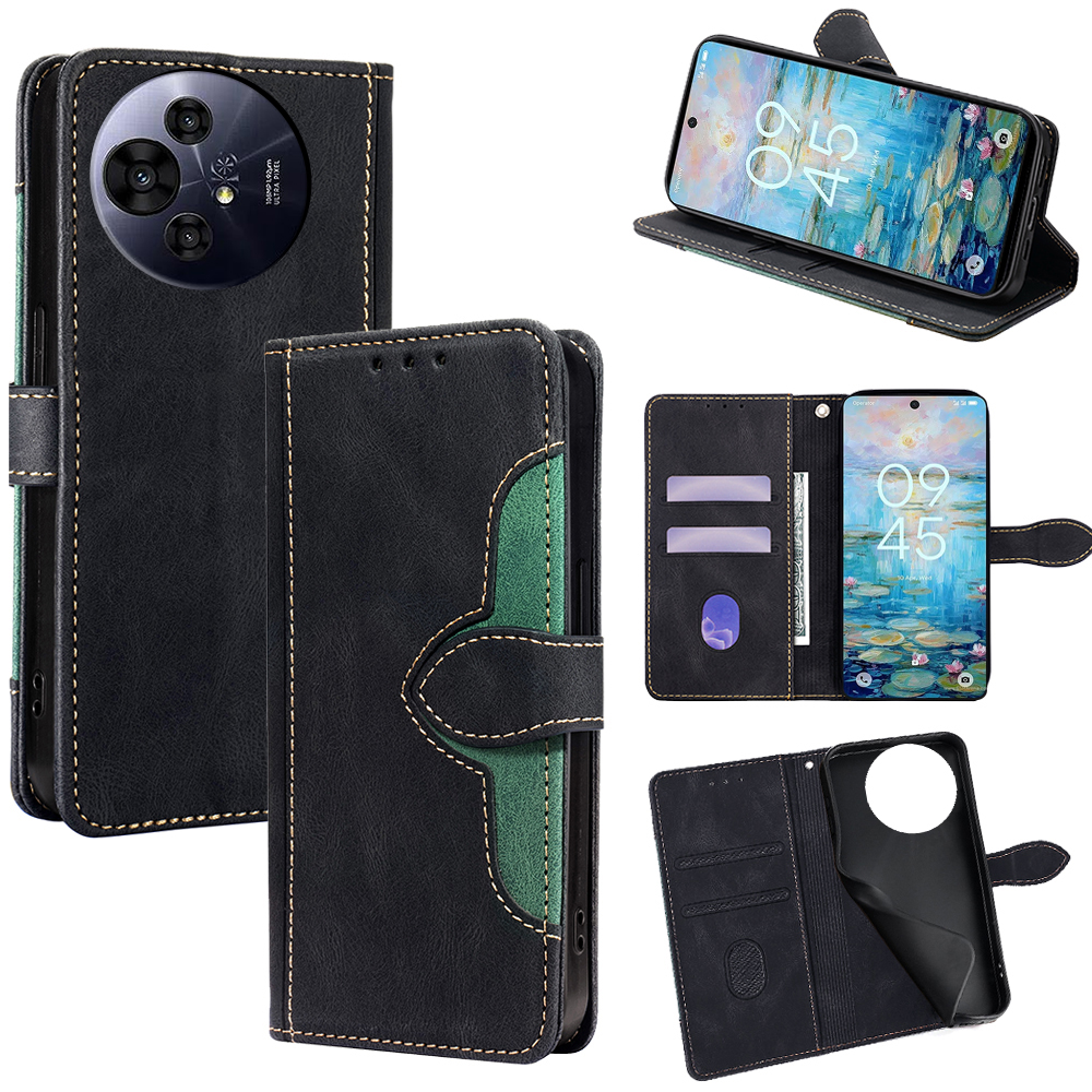 For TCL 50 NxtPaper 5G / 50 Pro NxtPaper 5G Case Leather Wallet Phone Cover with Straw Hat Magnetic Clasp - Black