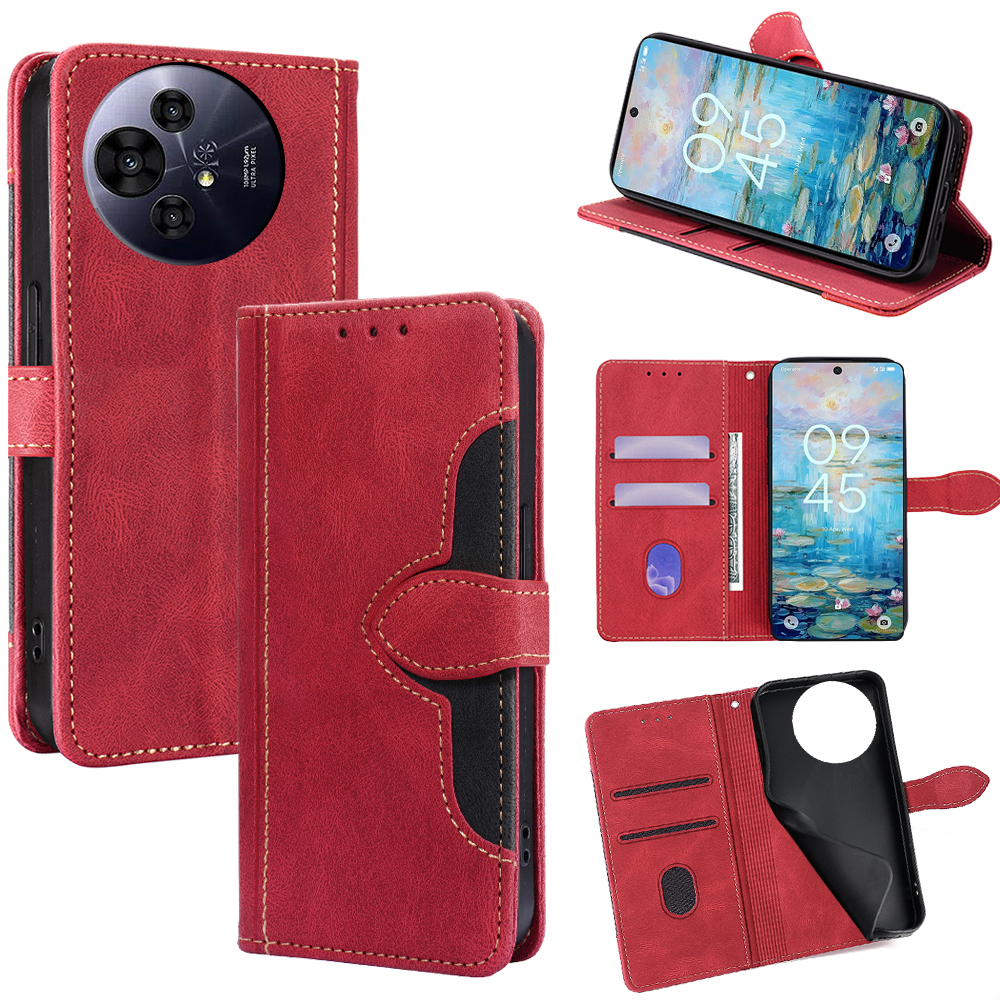 For TCL 50 NxtPaper 5G / 50 Pro NxtPaper 5G Case Leather Wallet Phone Cover with Straw Hat Magnetic Clasp - Red