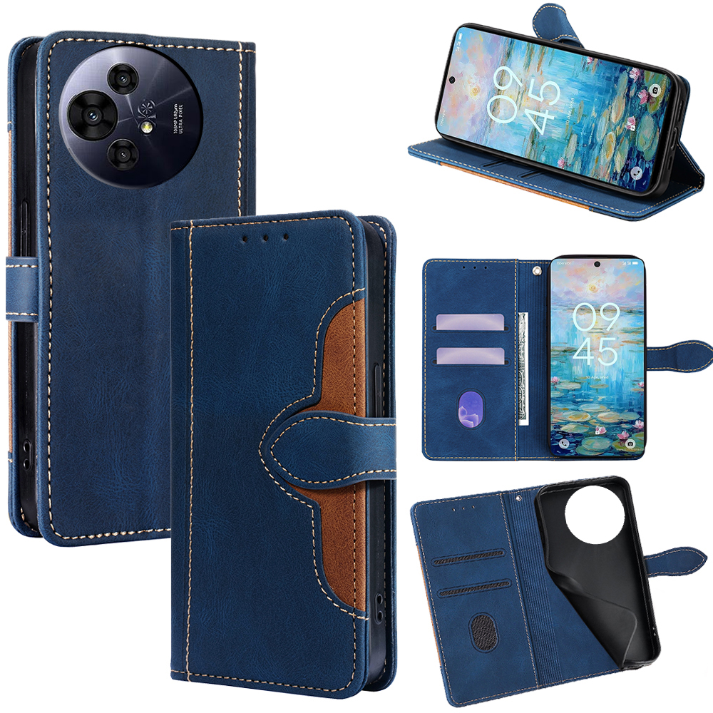 For TCL 50 NxtPaper 5G / 50 Pro NxtPaper 5G Case Leather Wallet Phone Cover with Straw Hat Magnetic Clasp - Blue