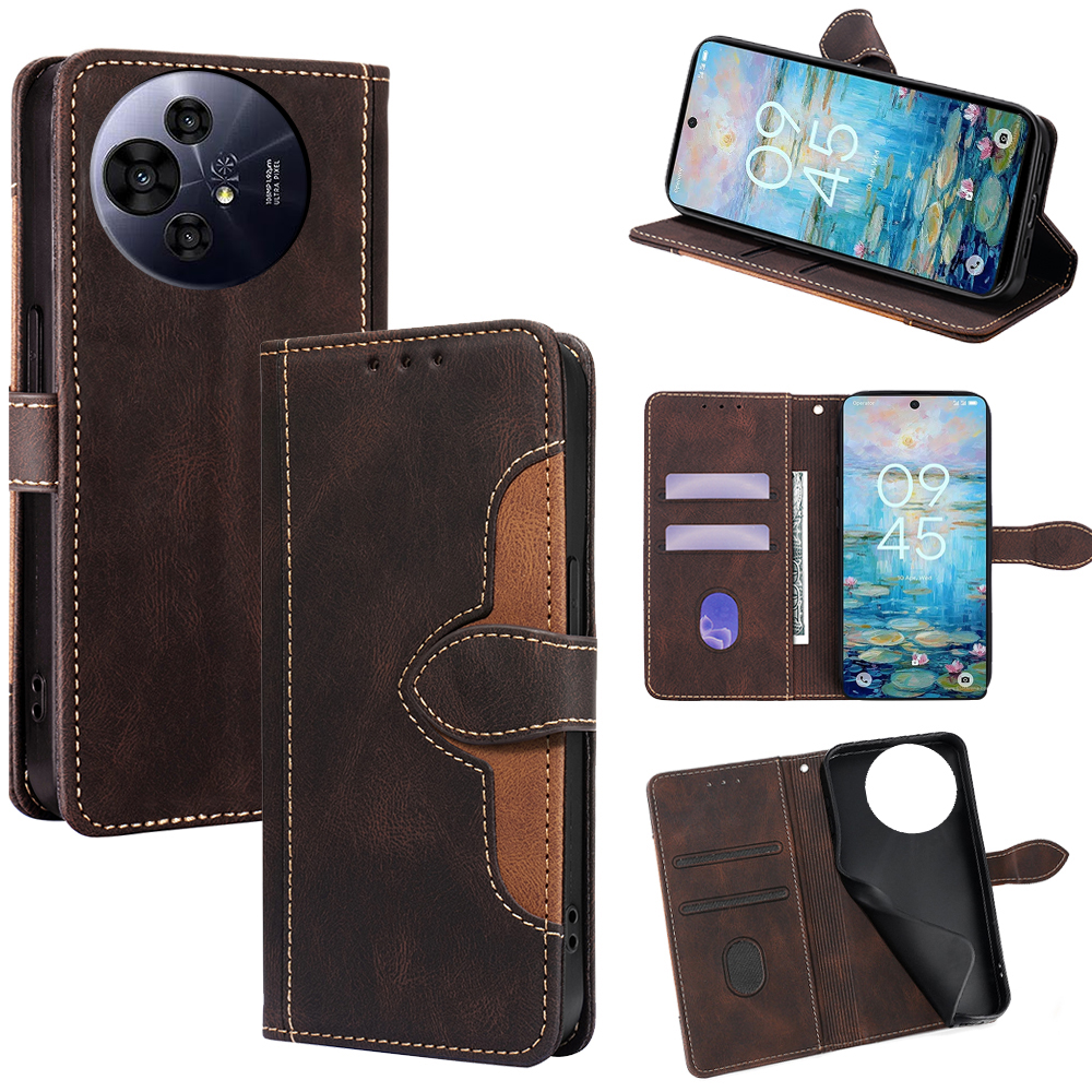 For TCL 50 NxtPaper 5G / 50 Pro NxtPaper 5G Case Leather Wallet Phone Cover with Straw Hat Magnetic Clasp - Brown