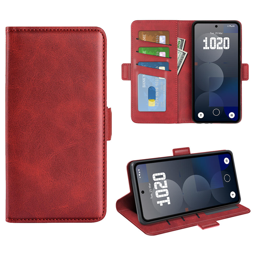 For Nothing Phone (3a) Pro Case Calf Texture Leather Wallet Phone Cover - Red