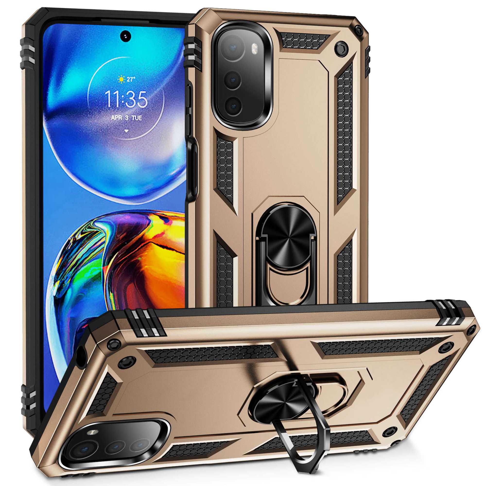 

Für Motorola Moto E32 4G Military Grade Drop-proof-hülle Ring Kickstand Design PC + Tpu-rückseite - Gold, Motorola Moto E32 4G