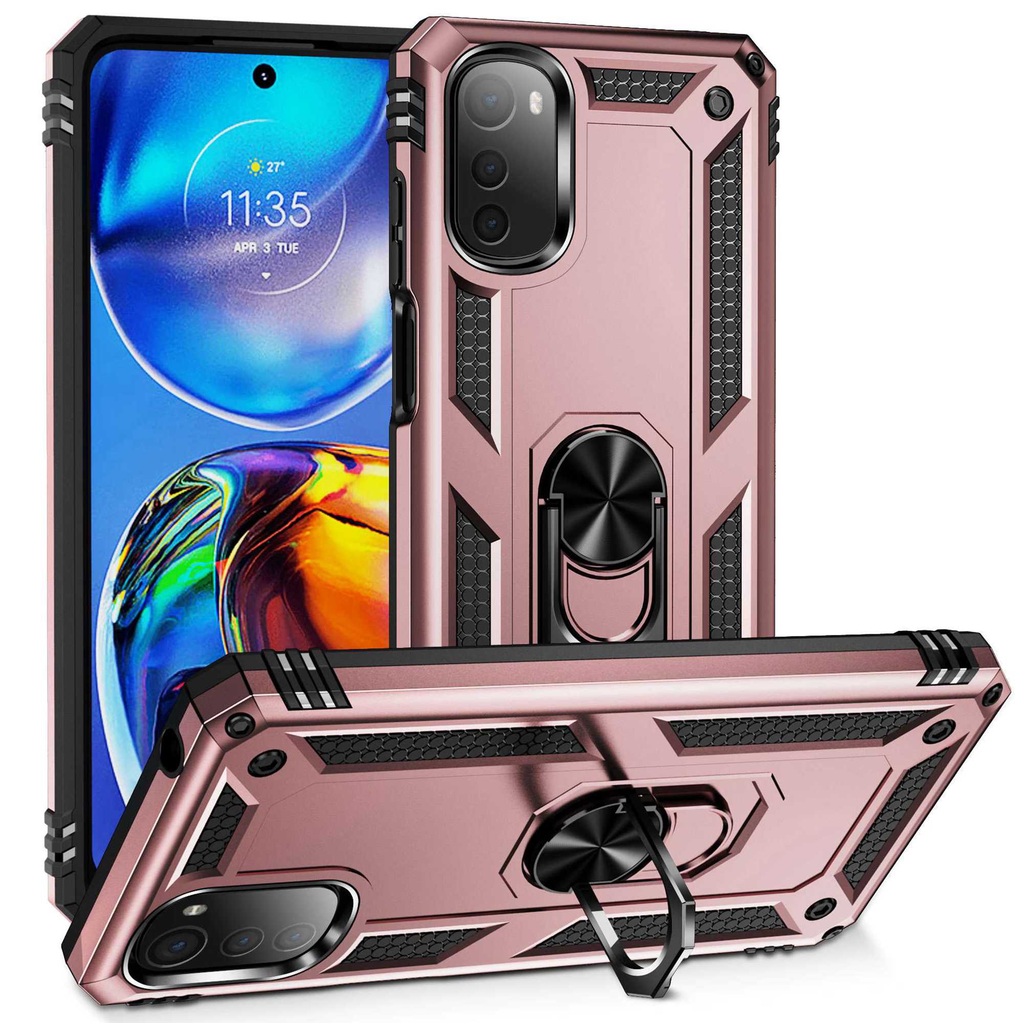 

Für Motorola Moto E32 4G Military Grade Drop-proof-hülle Ring Kickstand Design PC + Tpu-rückseite - Roségold, Motorola Moto E32 4G