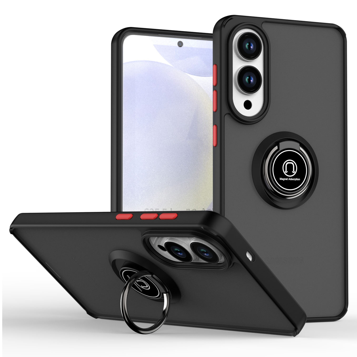 For Samsung Galaxy S25 Edge Case PC + TPU Ring Kickstand Anti Drop Phone Back Cover - Black  /  Red