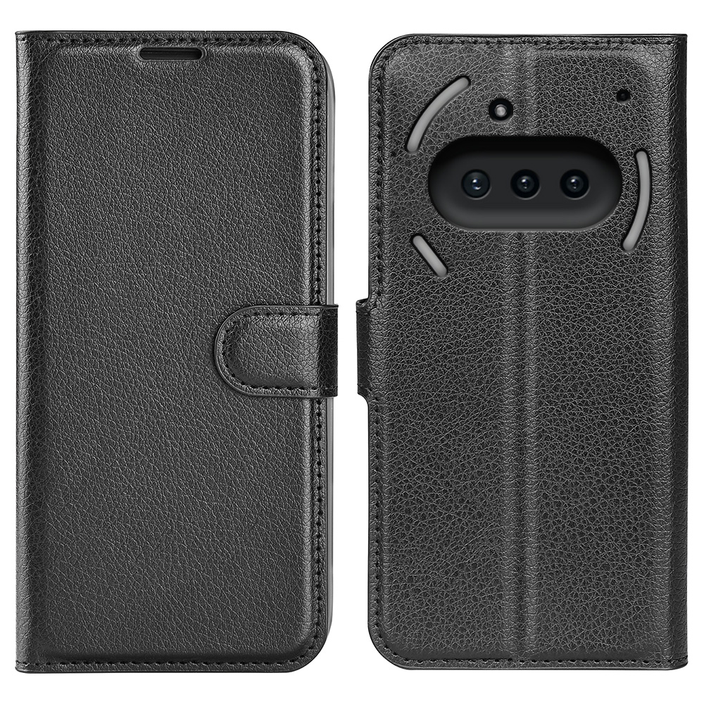 For Nothing Phone (3a) Case Litchi Texture Shockproof Leather Wallet Phone Cover - Black