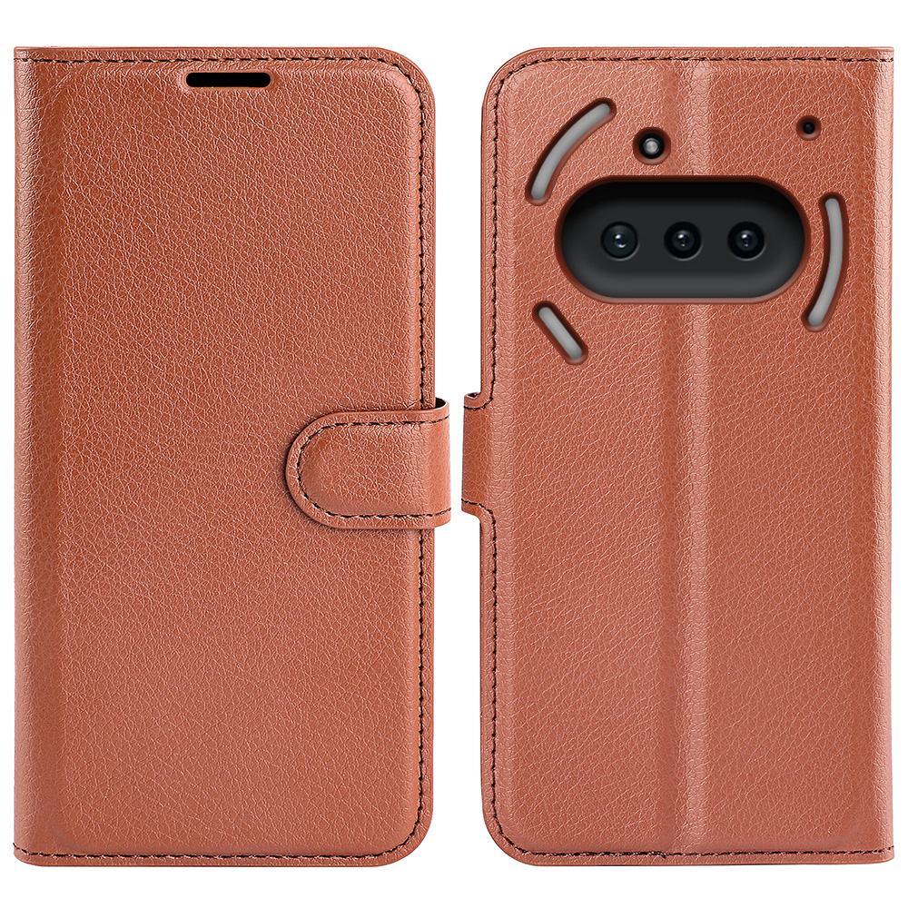For Nothing Phone (3a) Case Litchi Texture Shockproof Leather Wallet Phone Cover - Brown