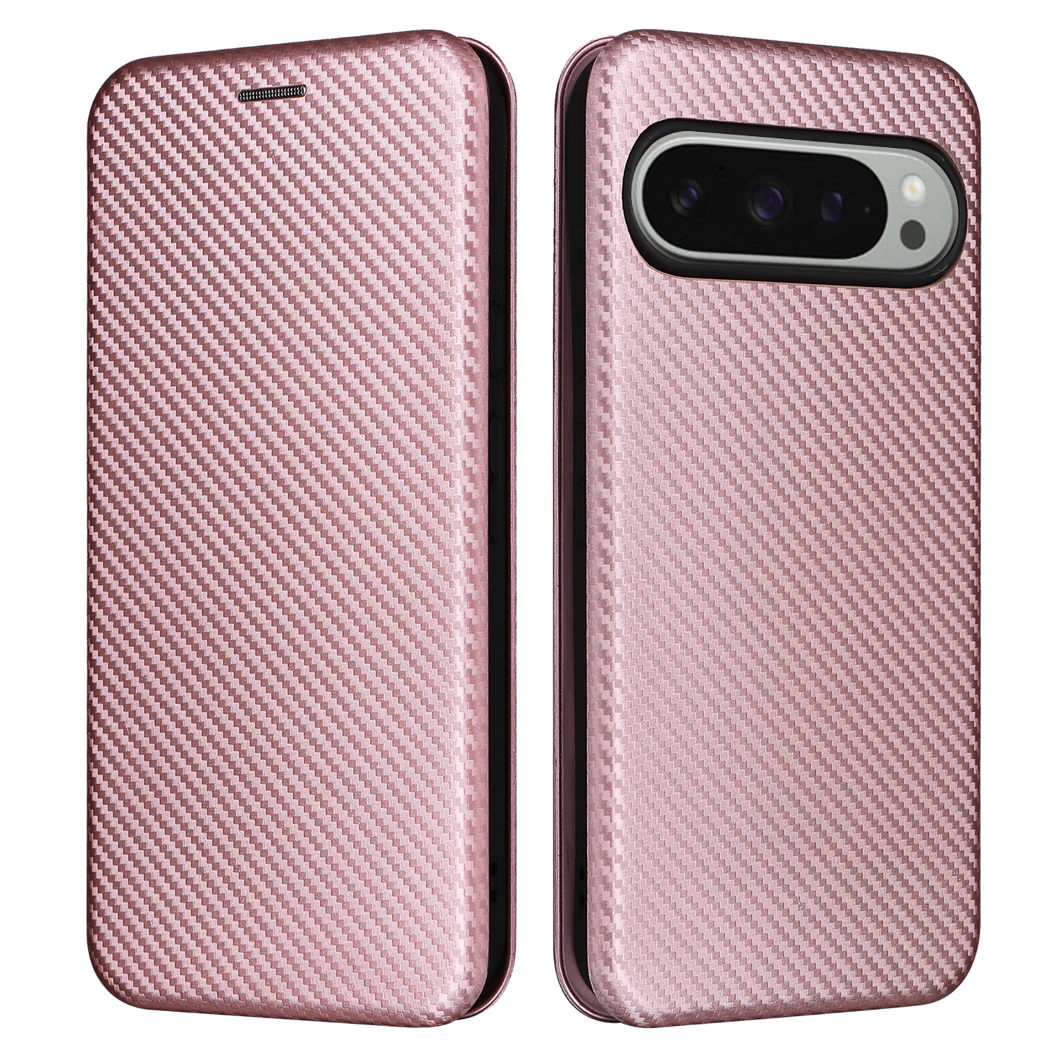 For Google Pixel 10 Pro XL Case Carbon Fiber Texture Drop-Proof PU Leather Phone Cover - Rose Gold