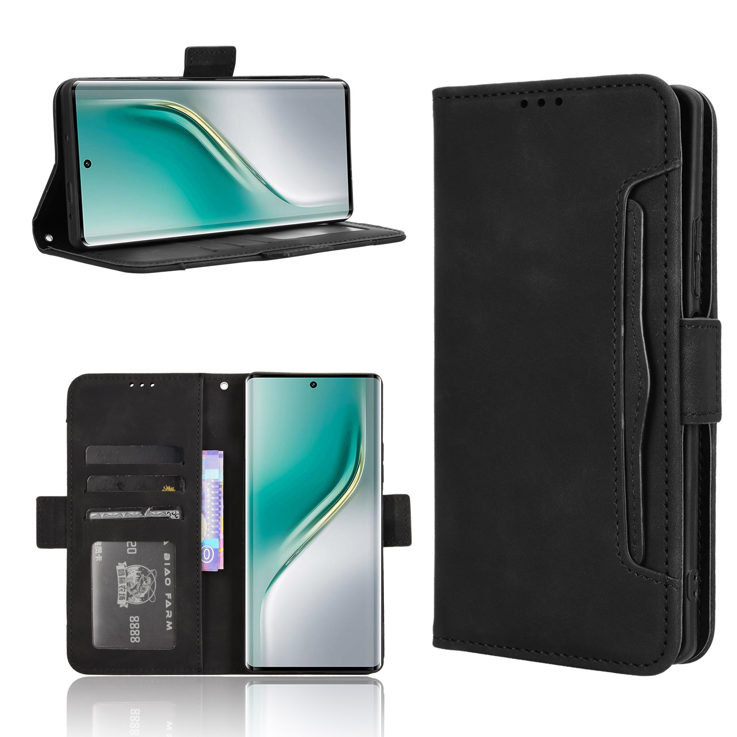For TECNO Camon 40 Pro 4G / Camon 40 Pro 5G CM6 / CM7 Leather Case Phone Wallet Cover with Multiple Card Slots - Black