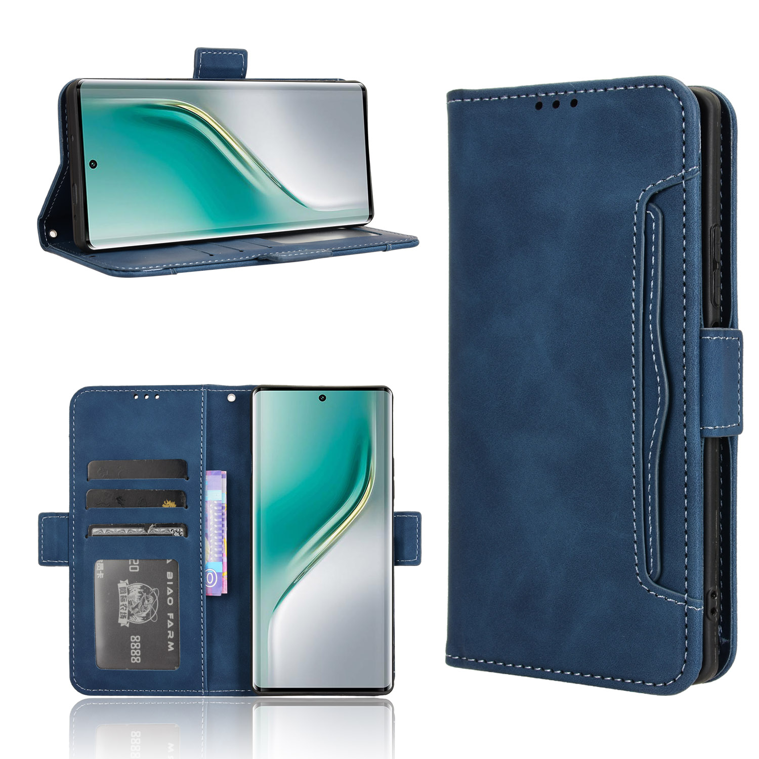 For TECNO Camon 40 Pro 4G / Camon 40 Pro 5G CM6 / CM7 Leather Case Phone Wallet Cover with Multiple Card Slots - Blue