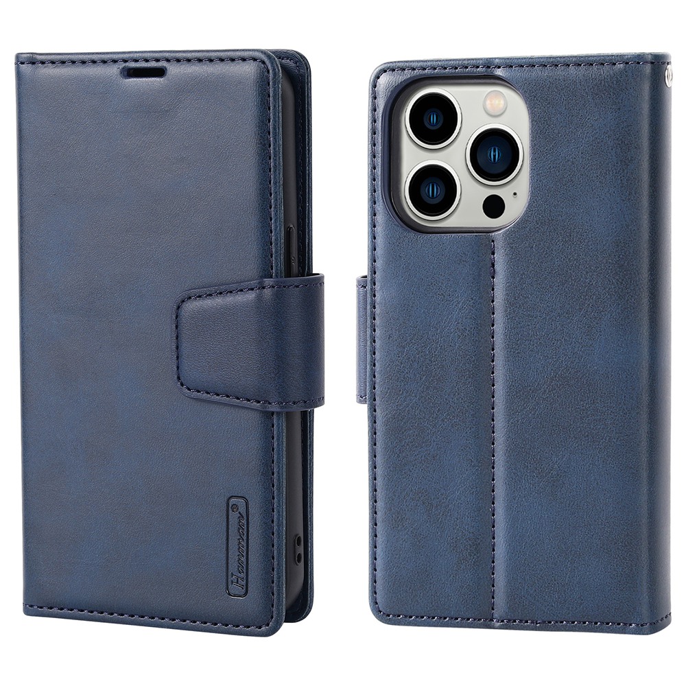 

HANMAN Miro2 Series for iPhone 14 Pro PU Leather Wallet Phone Case Magnetic Detachable Stand Flip Cover - Blue, iPhone 14 Pro