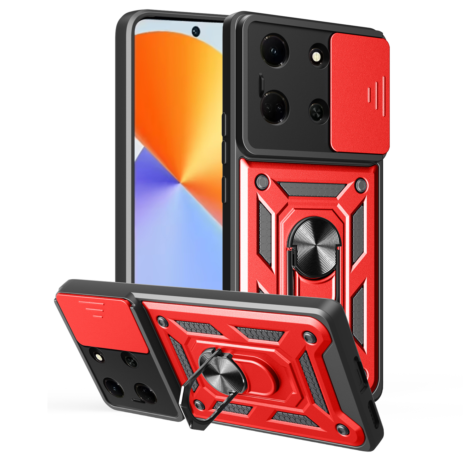 For Infinix Note 30 5G Case with Slide Camera Lid PC + TPU Kickstand Phone Cover - Red