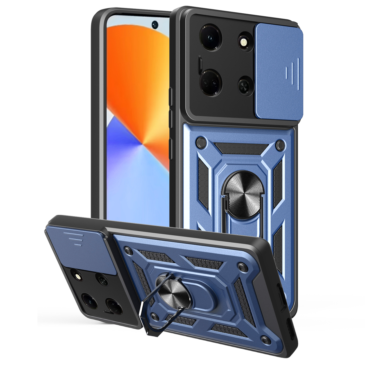 For Infinix Note 30 5G Case with Slide Camera Lid PC + TPU Kickstand Phone Cover - Blue