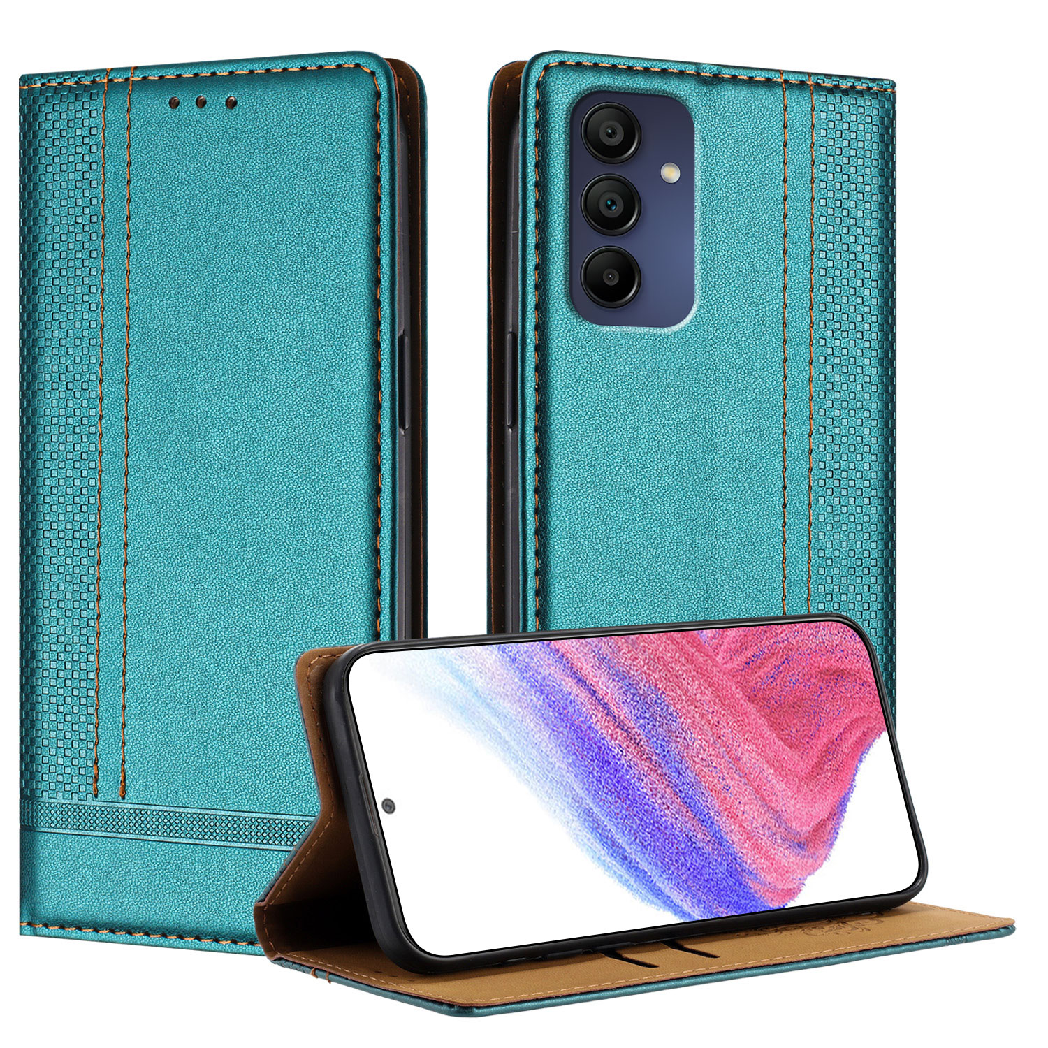 For Samsung Galaxy A16 4G / Galaxy A16 5G Case L-Shaped Grid Pattern Leather Stand Phone Cover with Card Slots - Green