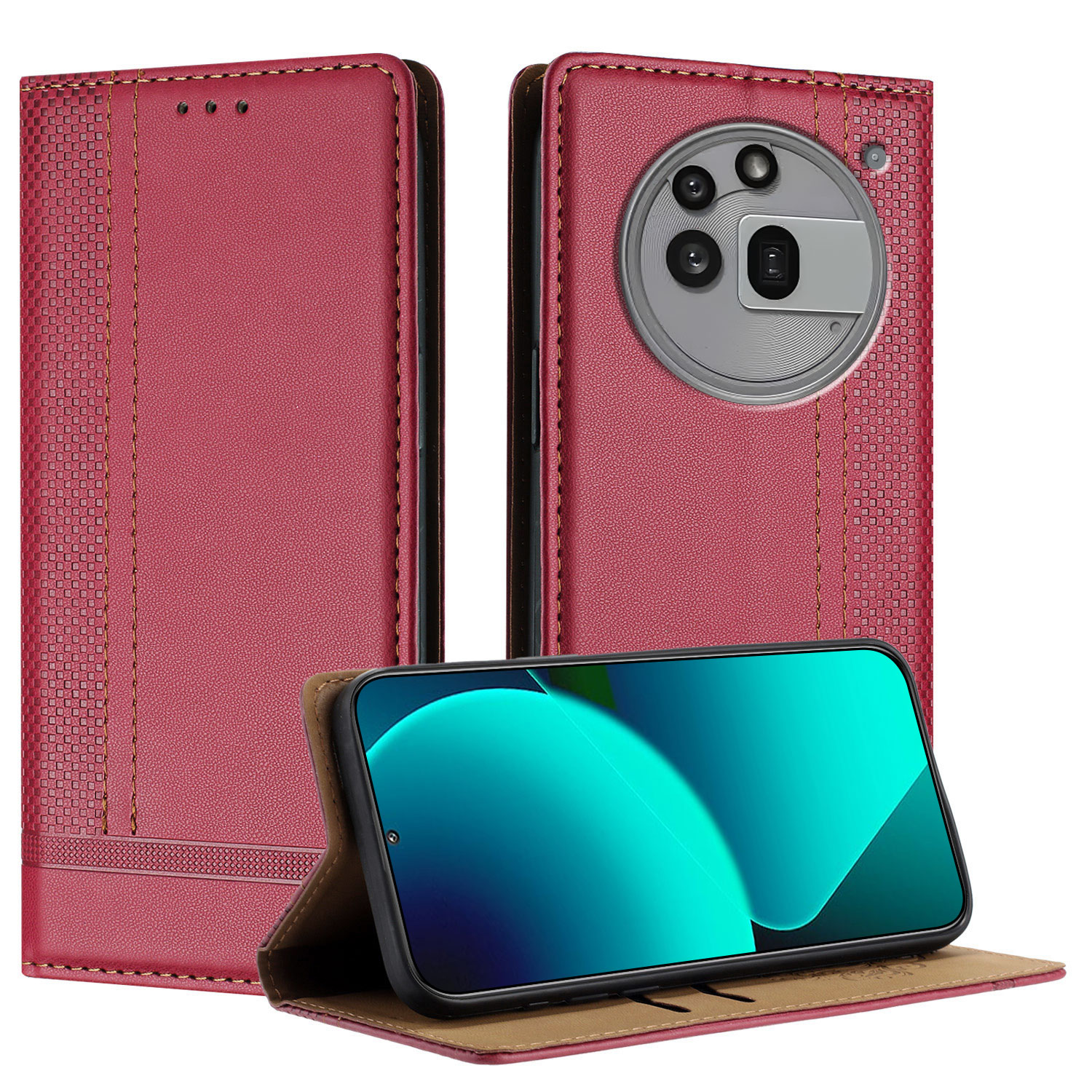 For Nothing Phone (3a) Pro Case L-Shaped Grid Pattern Leather Stand Phone Cover with Card Slots - Red