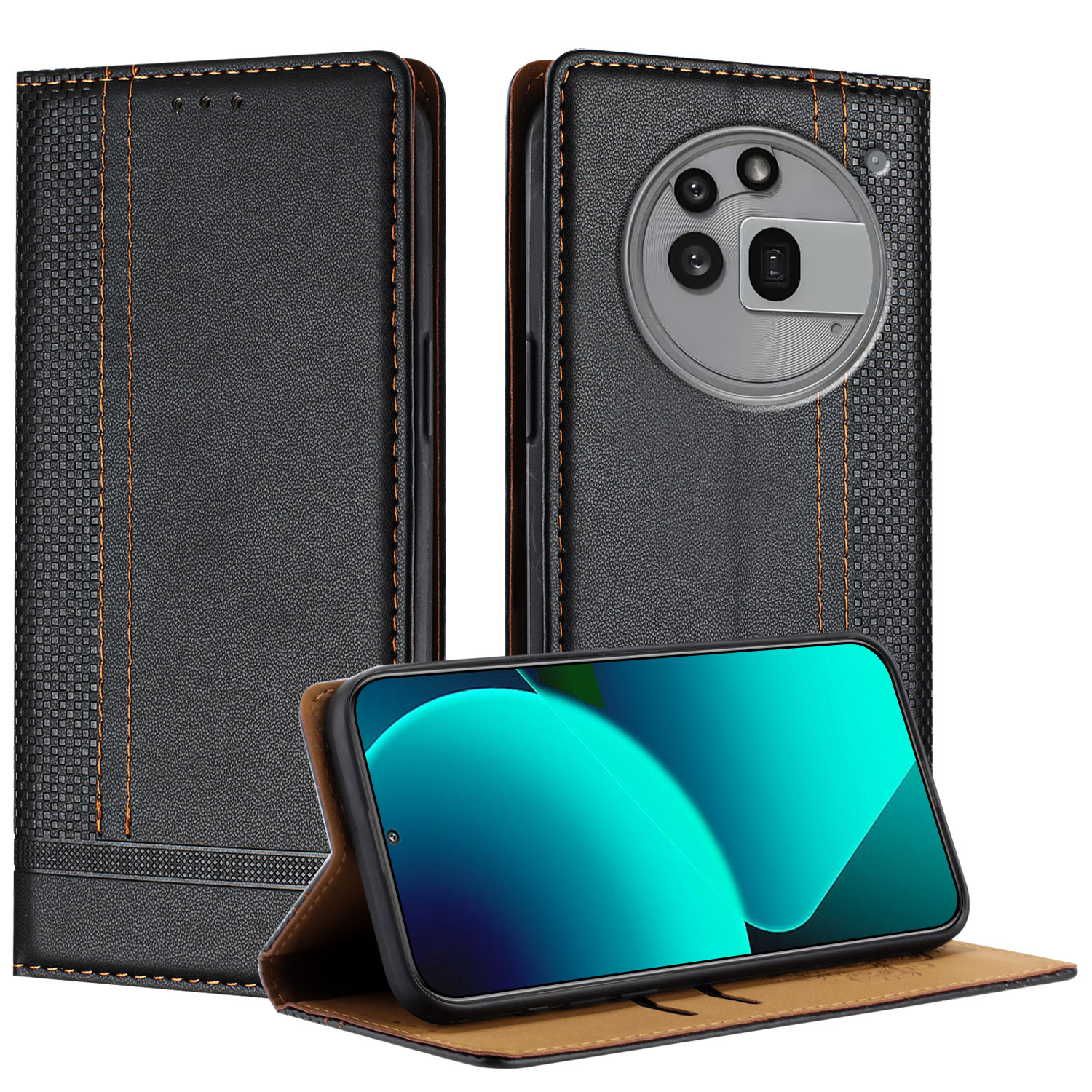 For Nothing Phone (3a) Pro Case L-Shaped Grid Pattern Leather Stand Phone Cover with Card Slots - Black