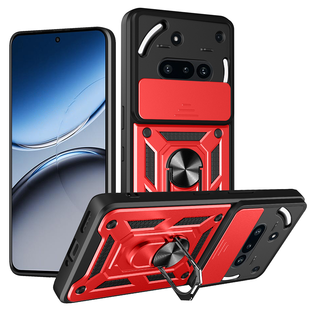 For Nothing Phone (3a) Case with Slide Camera Lid PC + TPU Kickstand Phone Cover - Red