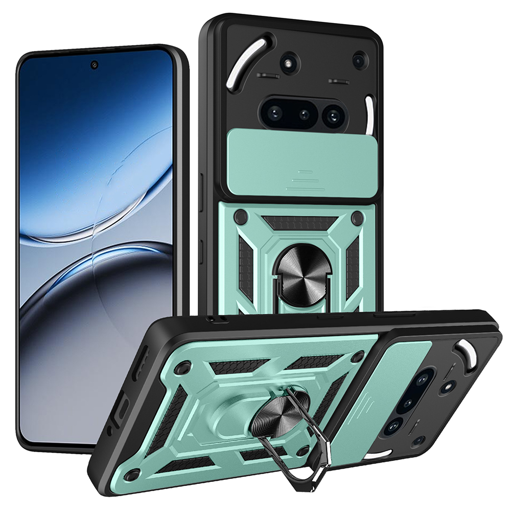For Nothing Phone (3a) Case with Slide Camera Lid PC + TPU Kickstand Phone Cover - Green