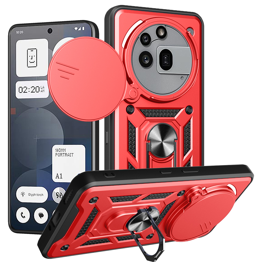 For Nothing Phone (3a) Pro Case with Slide Camera Lid PC + TPU Kickstand Phone Cover - Red