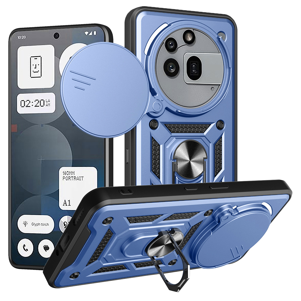 For Nothing Phone (3a) Pro Case with Slide Camera Lid PC + TPU Kickstand Phone Cover - Blue