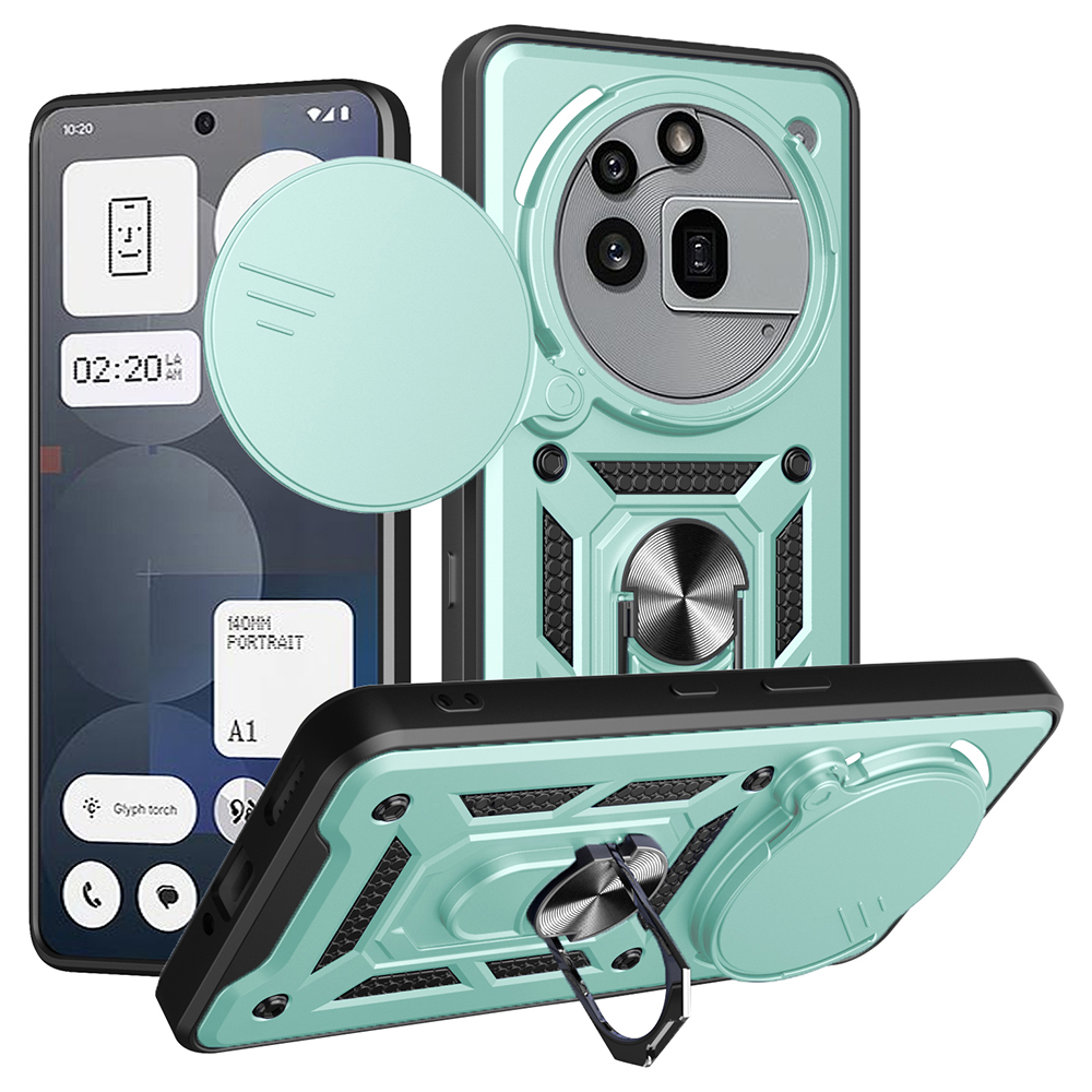 For Nothing Phone (3a) Pro Case with Slide Camera Lid PC + TPU Kickstand Phone Cover - Green