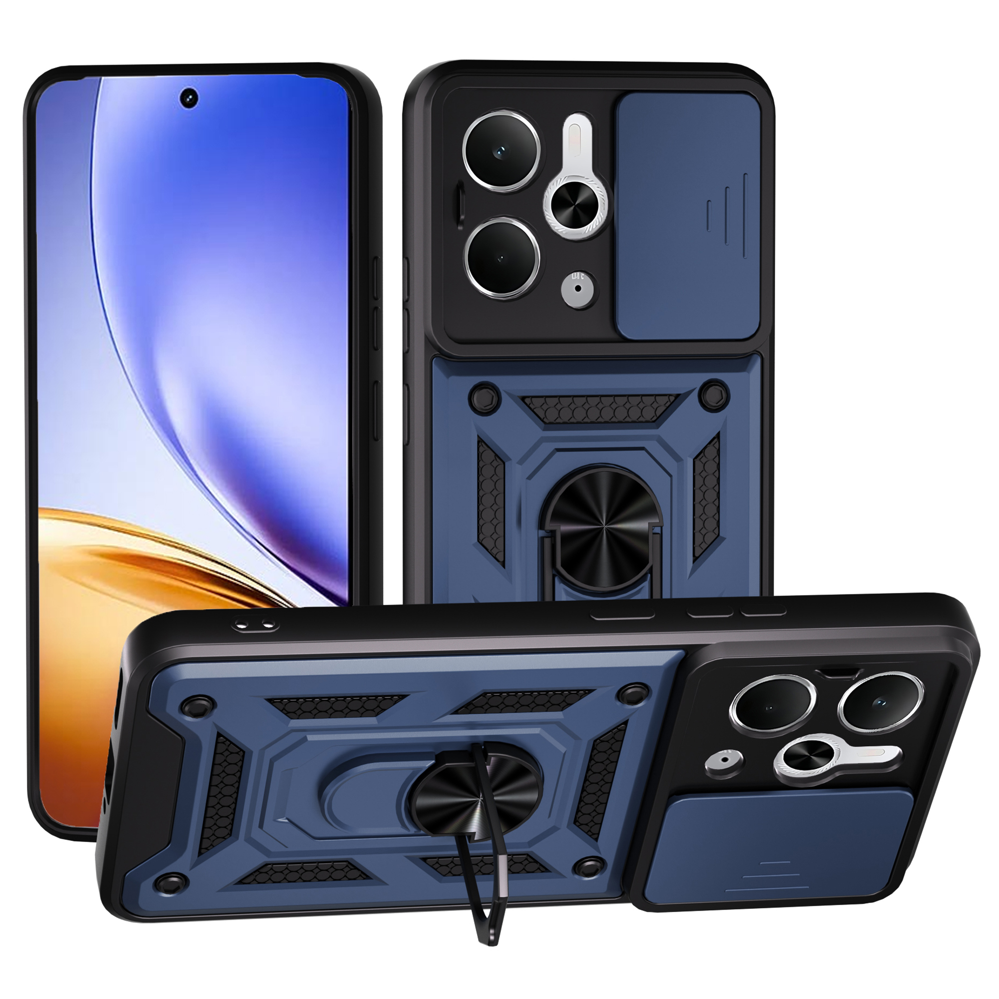 For Realme Neo7x 5G / P3 5G Case with Slide Camera Lid PC + TPU Kickstand Phone Cover - Blue