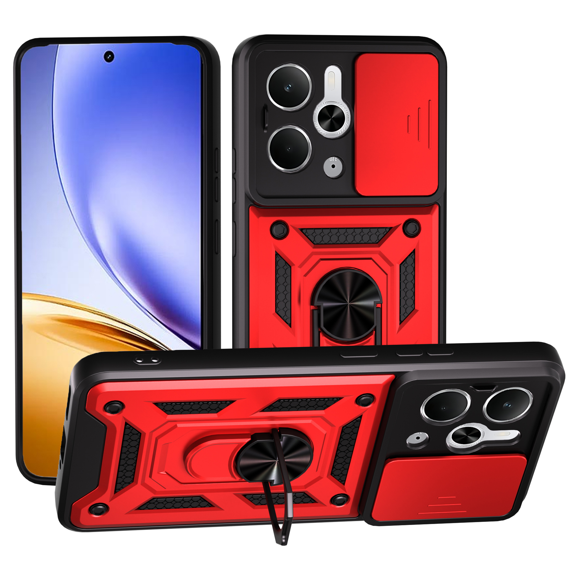 For Realme Neo7x 5G / P3 5G Case with Slide Camera Lid PC + TPU Kickstand Phone Cover - Red