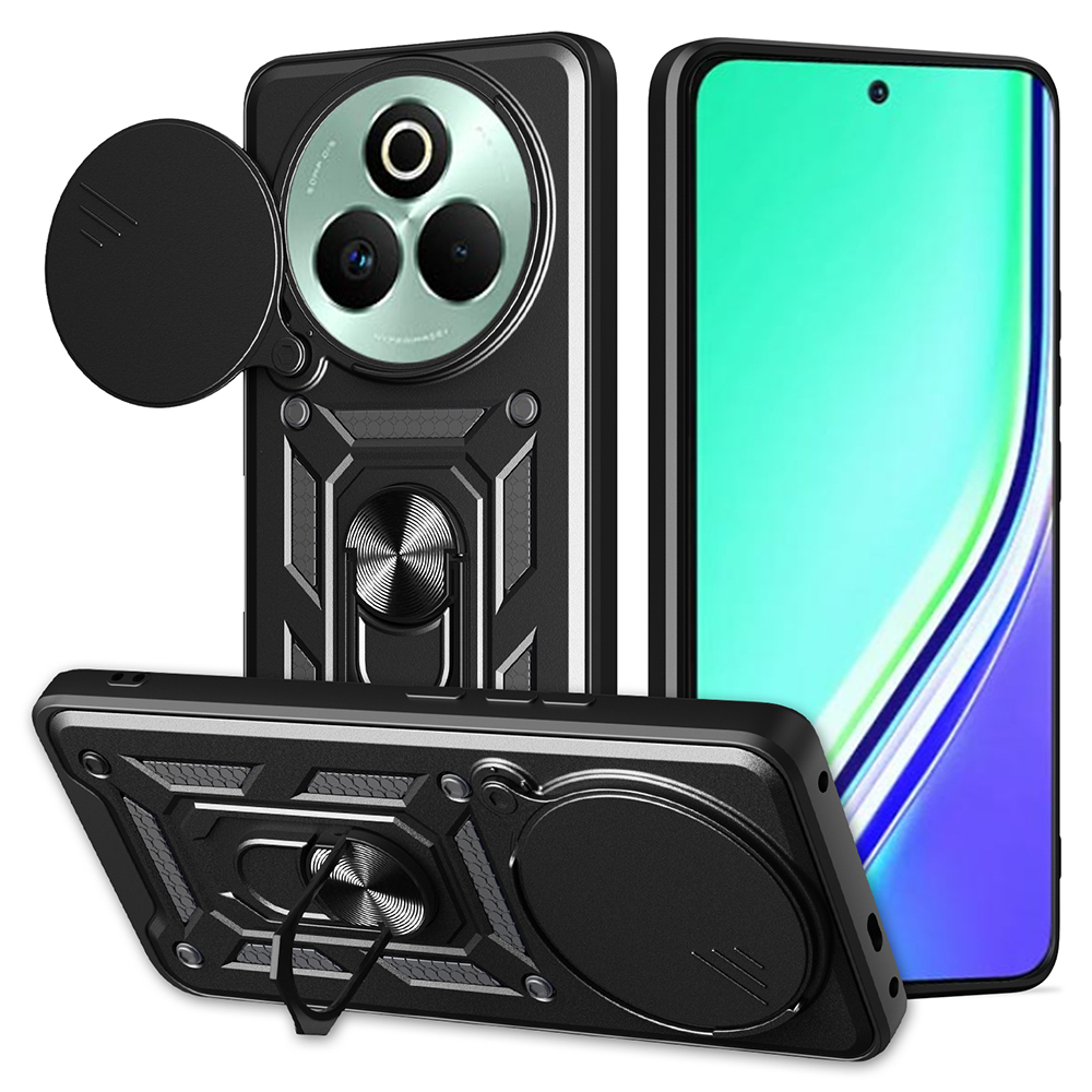 For Realme P3 Pro 5G Case with Slide Camera Lid PC + TPU Kickstand Phone Cover - Black
