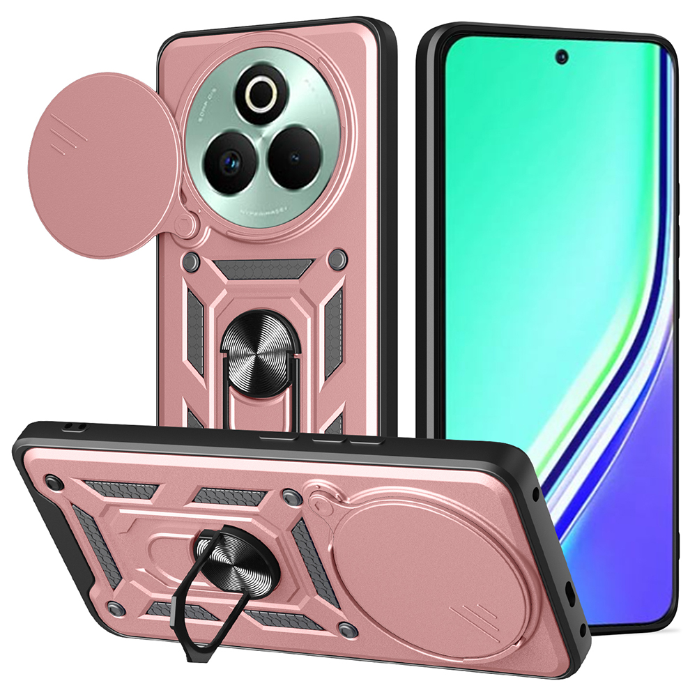 For Realme P3 Pro 5G Case with Slide Camera Lid PC + TPU Kickstand Phone Cover - Rose Gold