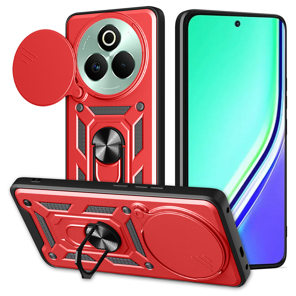 For Realme P3 Pro 5G Case with Slide Camera Lid PC + TPU Kickstand Phone Cover - Red