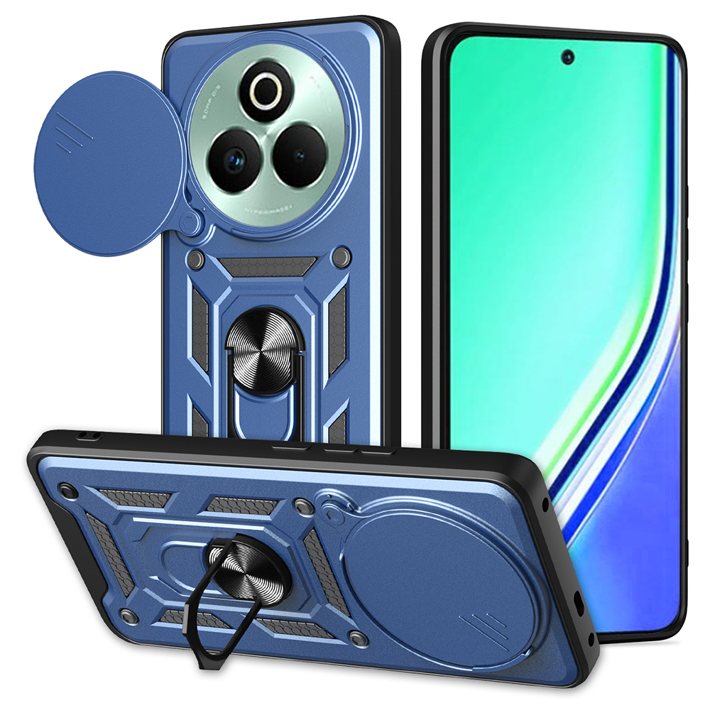 For Realme P3 Pro 5G Case with Slide Camera Lid PC + TPU Kickstand Phone Cover - Blue