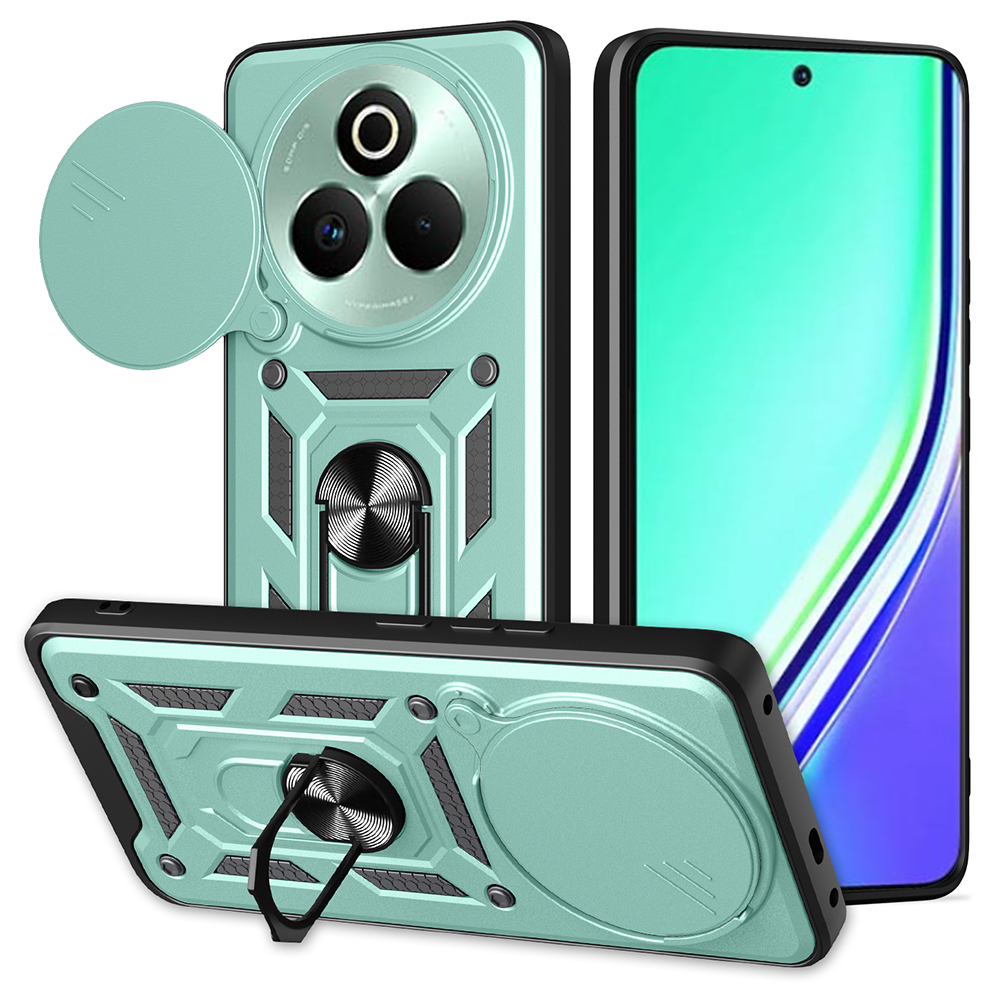 For Realme P3 Pro 5G Case with Slide Camera Lid PC + TPU Kickstand Phone Cover - Green